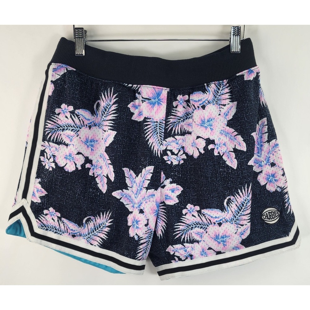 Chubbies Mesh Athletic Shorts Women's L Black Pink Botanical Retro Lined